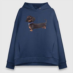 Толстовка оверсайз женская Мультяшная собака такса, цвет: тёмно-синий