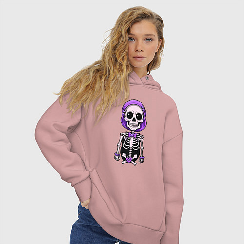 Женское худи оверсайз Скелет с бабочкой фиолетовый / Пыльно-розовый – фото 3