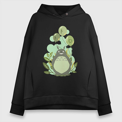 Женское худи оверсайз Green Totoro / Черный – фото 1