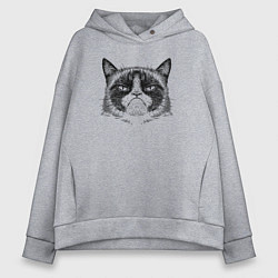 Толстовка оверсайз женская Grumpy cat мем, цвет: меланж