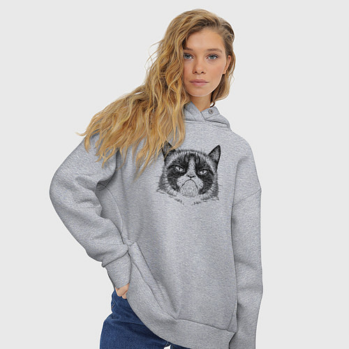 Женское худи оверсайз Grumpy cat мем / Меланж – фото 3