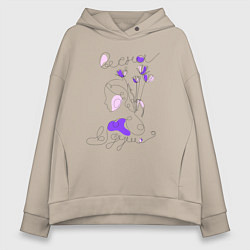 Толстовка оверсайз женская Весна в душе лайн арт портрет девушки, цвет: миндальный