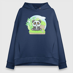 Толстовка оверсайз женская Забавная панда, цвет: тёмно-синий