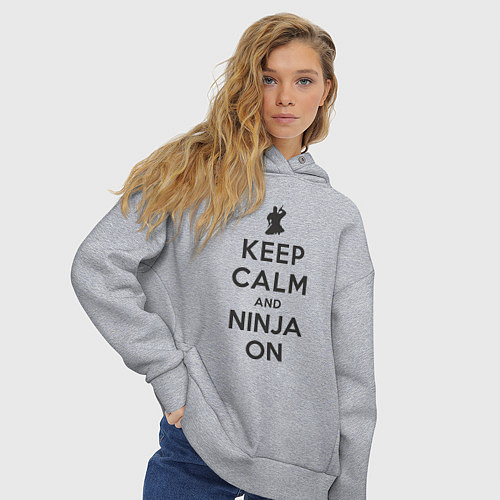 Женское худи оверсайз Keep calm and ninja on / Меланж – фото 3