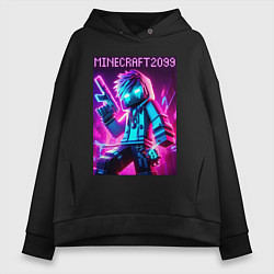 Толстовка оверсайз женская Neon Minecraft - ai art, цвет: черный