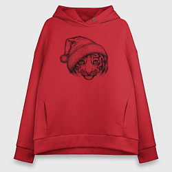 Толстовка оверсайз женская Новогодний тигренок, цвет: красный