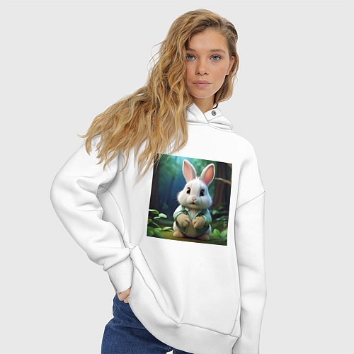 Женское худи оверсайз Зайчик в одежде / Белый – фото 3