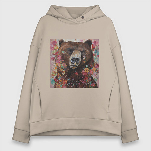 Женское худи оверсайз Яркий медведь / Миндальный – фото 1