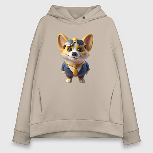 Женское худи оверсайз Деловой Корги / Миндальный – фото 1