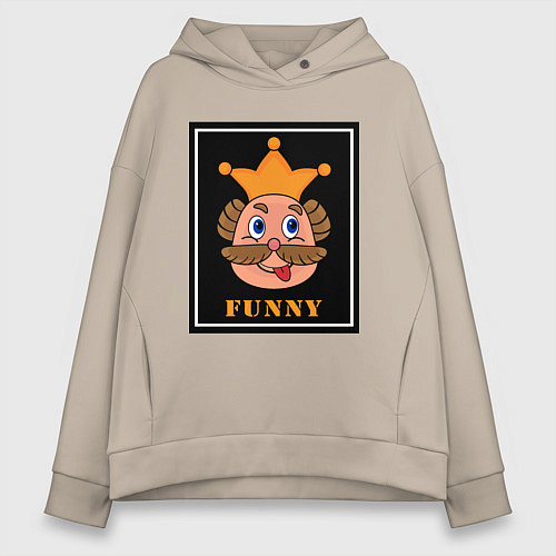 Женское худи оверсайз Веселый король смайликов - Funny king emoji / Миндальный – фото 1
