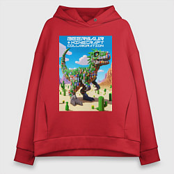 Толстовка оверсайз женская Minecraft and beersaur - ai art collaboration, цвет: красный