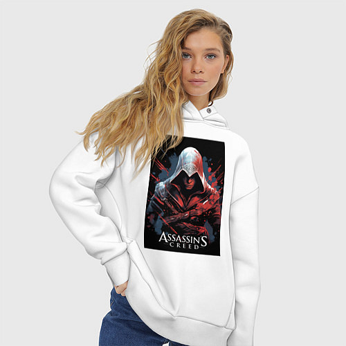 Женское худи оверсайз Assassins creed красные пятна / Белый – фото 3