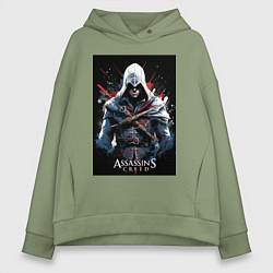 Толстовка оверсайз женская Assassins creed огненный фон, цвет: авокадо