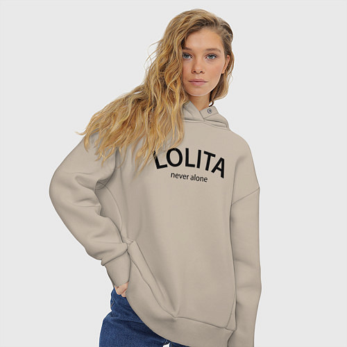 Женское худи оверсайз Lolita never alone - motto / Миндальный – фото 3