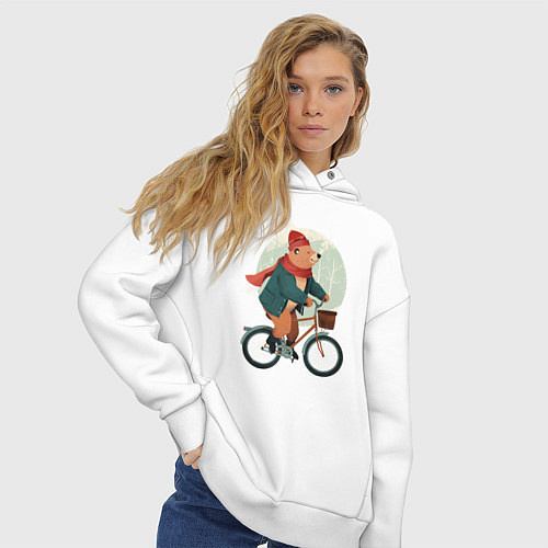 Женское худи оверсайз Медвежонок на велосипеде / Белый – фото 3