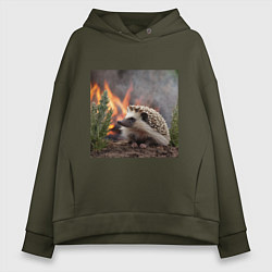 Толстовка оверсайз женская Ёжик в огне, цвет: хаки
