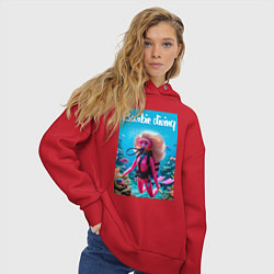 Толстовка оверсайз женская Barbie diving - ai art, цвет: красный — фото 2