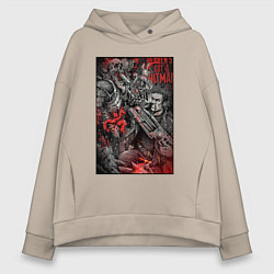 Толстовка оверсайз женская Painkiller and demon - comix style, цвет: миндальный