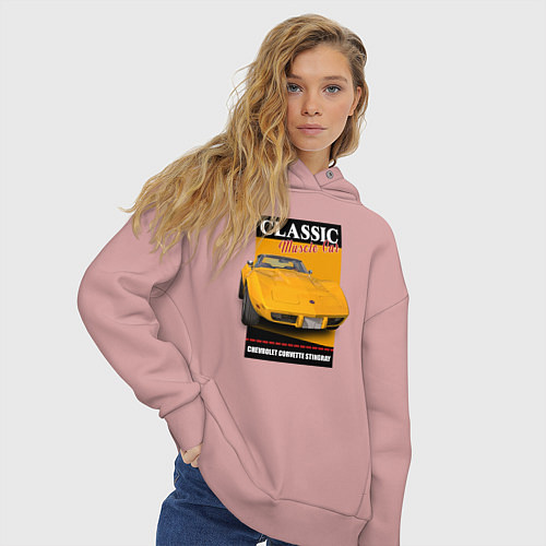 Женское худи оверсайз Chevrolet Corvette американский маслкар / Пыльно-розовый – фото 3