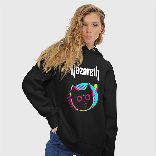 Женское худи оверсайз Nazareth rock star cat / Черный – фото 3