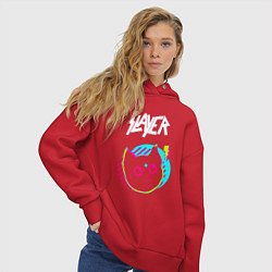 Толстовка оверсайз женская Slayer rock star cat, цвет: красный — фото 2