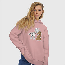 Толстовка оверсайз женская Кошка Хома и шахматный конь, цвет: пыльно-розовый — фото 2