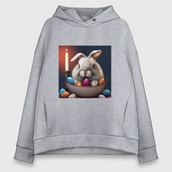 Толстовка оверсайз женская Пасхальный зайчик при свечах, цвет: меланж