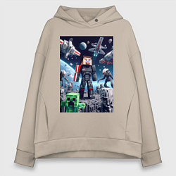 Толстовка оверсайз женская Minecraft and Mass effect - collaboration ai art, цвет: миндальный
