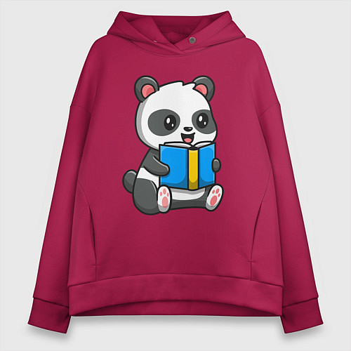 Женское худи оверсайз Панда читает / Маджента – фото 1