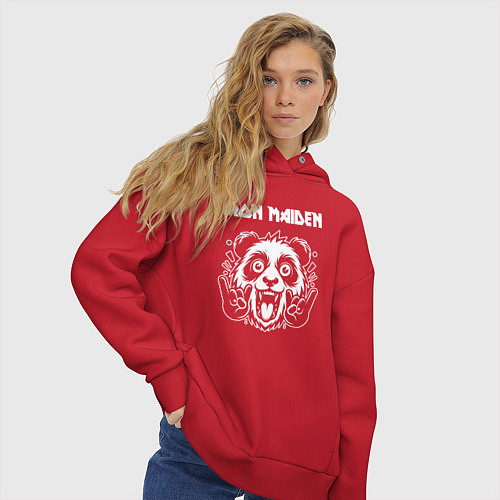 Женское худи оверсайз Iron Maiden rock panda / Красный – фото 3