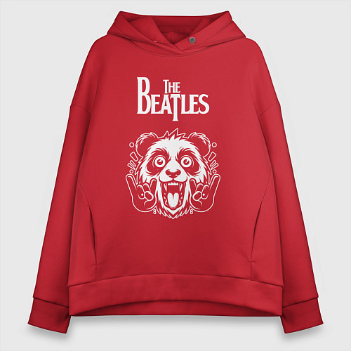 Женское худи оверсайз The Beatles rock panda / Красный – фото 1