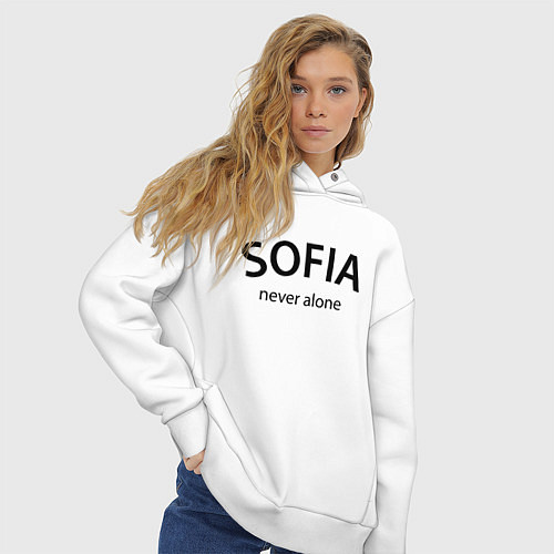 Женское худи оверсайз Sofia never alone - motto / Белый – фото 3