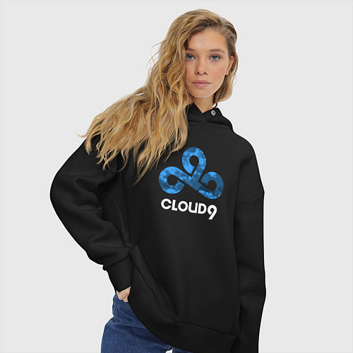 Женское худи оверсайз Cloud9 - blue cloud logo / Черный – фото 3