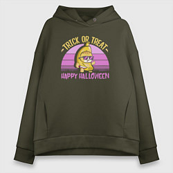 Толстовка оверсайз женская Trick or treat happy halloween colored, цвет: хаки