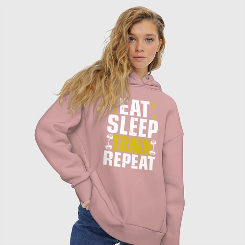 Женское худи оверсайз Eat sleep train / Пыльно-розовый – фото 3