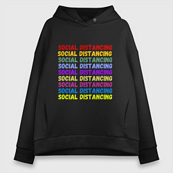 Толстовка оверсайз женская Social distancing - социальная дистанция, цвет: черный