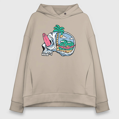Женское худи оверсайз Dead summer skull / Миндальный – фото 1
