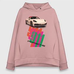 Толстовка оверсайз женская Спортивный автомобиль Porsche 911 Turbo, цвет: пыльно-розовый