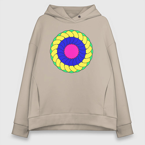 Женское худи оверсайз Геометрический подсолнух / Миндальный – фото 1