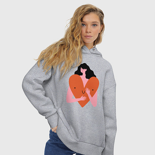 Женское худи оверсайз Heart girl / Меланж – фото 3