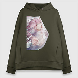 Толстовка оверсайз женская Милый во Франксе Zero Two, цвет: хаки