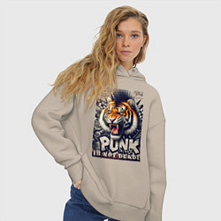 Толстовка оверсайз женская Cool tiger - punks not dead, цвет: миндальный — фото 2