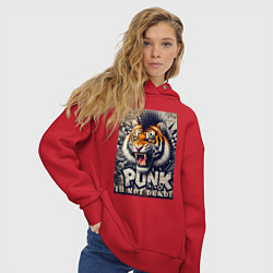 Толстовка оверсайз женская Cool tiger - punks not dead, цвет: красный — фото 2