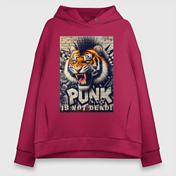 Толстовка оверсайз женская Cool tiger - punks not dead, цвет: маджента