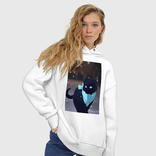 Женское худи оверсайз Бездомный бог кот Ято / Белый – фото 3