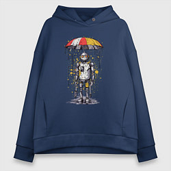 Толстовка оверсайз женская Одинокий робот под зонтом, цвет: тёмно-синий