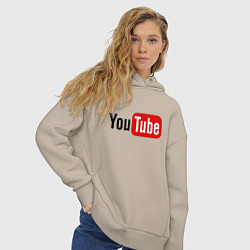 Толстовка оверсайз женская You tube logo, цвет: миндальный — фото 2