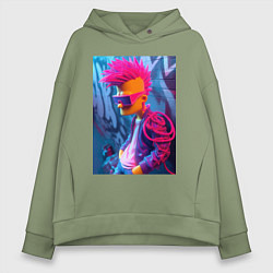 Толстовка оверсайз женская Bart Simpson - punk, цвет: авокадо