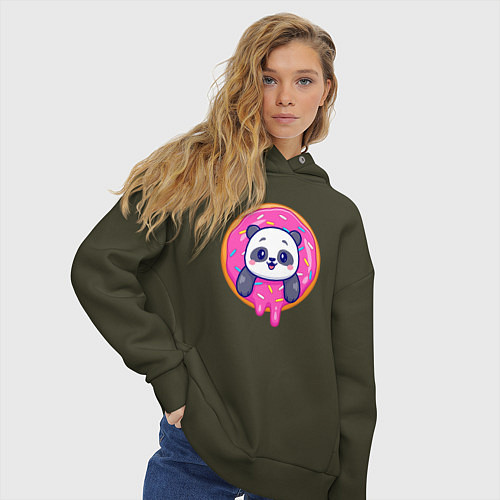 Женское худи оверсайз Панда в пончике / Хаки – фото 3