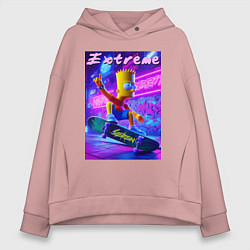 Толстовка оверсайз женская Bart Simpson on a skateboard - extreme ai art, цвет: пыльно-розовый